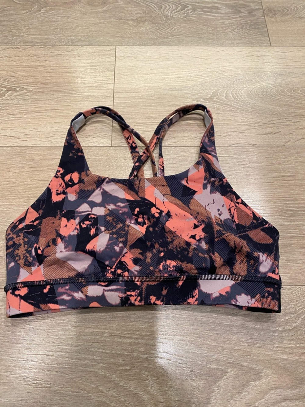 lululemon athletica Coral, Black and Light Pink Crisscross Sports Bra